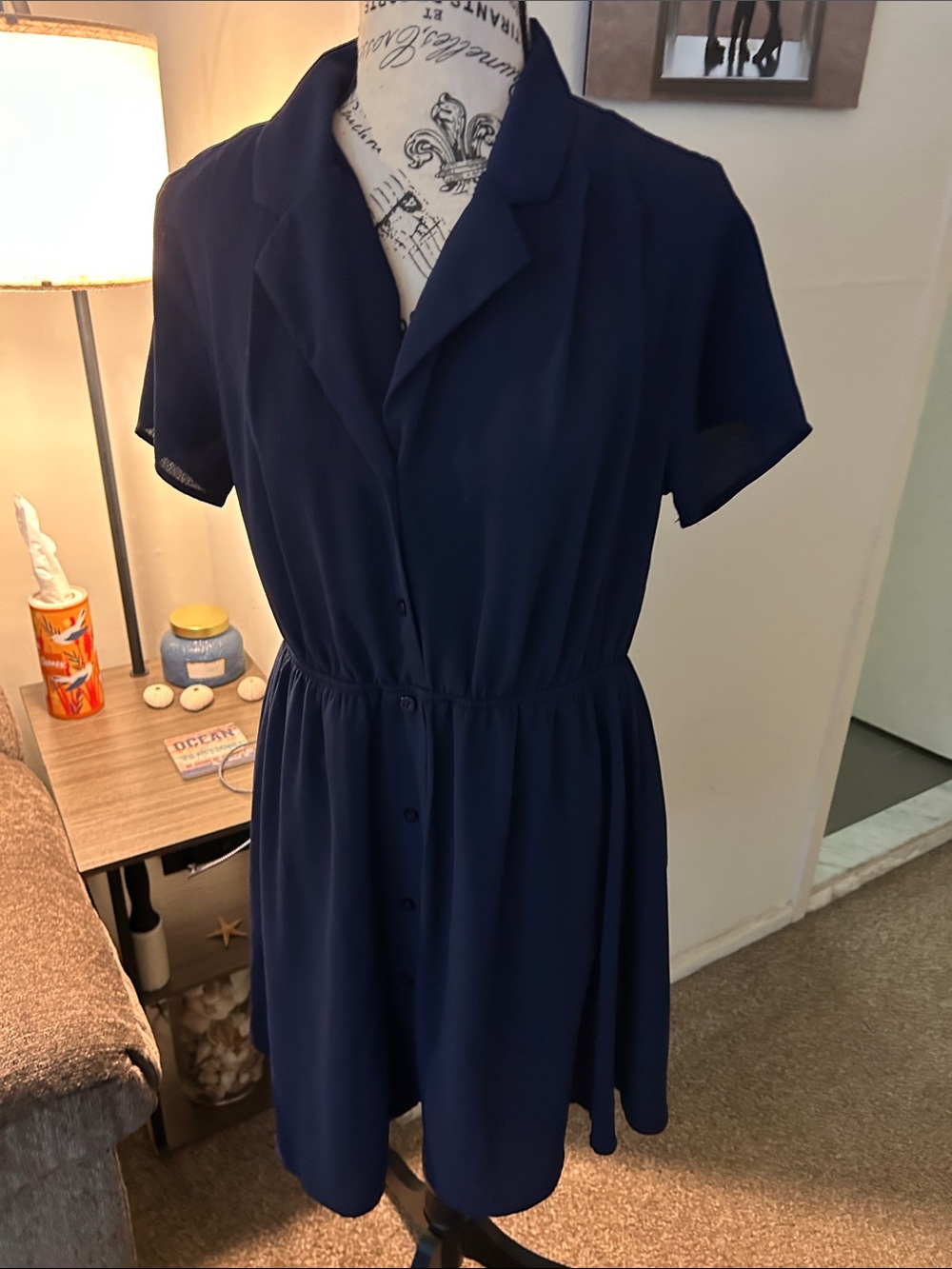 Monteau Navy Blue Short Sleeve Button Front Dress